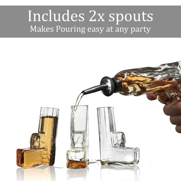 Pistol Whiskey Gun Decanter & Shot Glasses Set - Picture 2 of 6